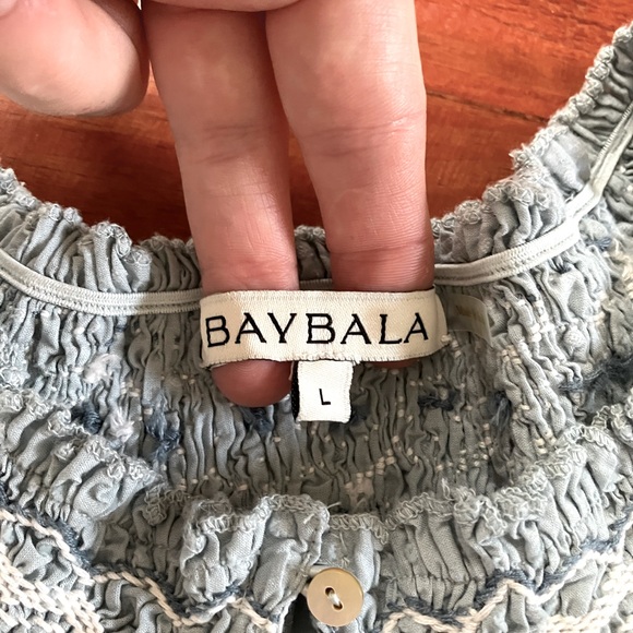 Baybala blue Swiss dot smocked puff sleeve blouse L - Picture 5 of 7